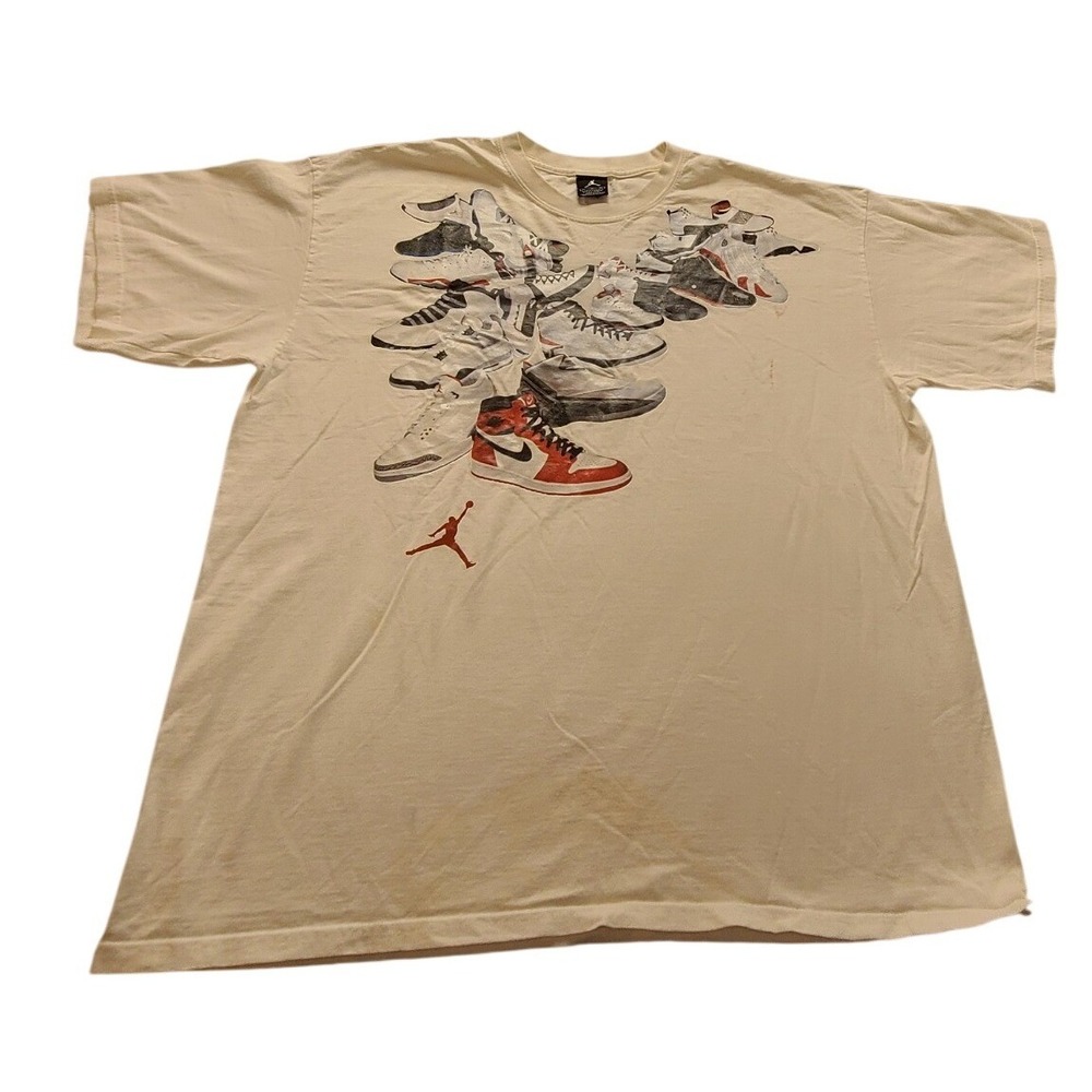 Jordan Brand Men's White Graphic T-Shirt Air Jordan Sneakers Print XL Casual